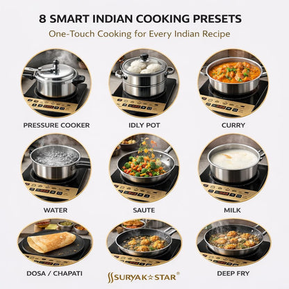 Suryak Star 2000W Portable Induction Cooktop | Digital Touch Control | 8 Preset Cooking Modes | Energy Efficient Electric Stove | Fast Heating | Auto Shut-Off | Black