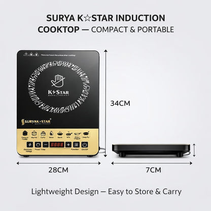Suryak Star 2000W Portable Induction Cooktop | Digital Touch Control | 8 Preset Cooking Modes | Energy Efficient Electric Stove | Fast Heating | Auto Shut-Off | Black