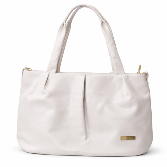 Women's Premium White PU Leather Tote Handbag | Large Shoulder Bag with Zipper Closure | Elegant Office, Travel & Everyday Carry Purse