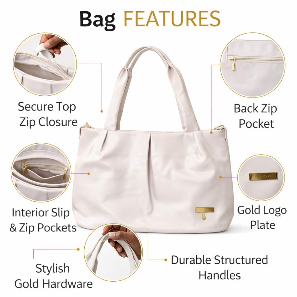 Women's Premium White PU Leather Tote Handbag | Large Shoulder Bag with Zipper Closure | Elegant Office, Travel & Everyday Carry Purse