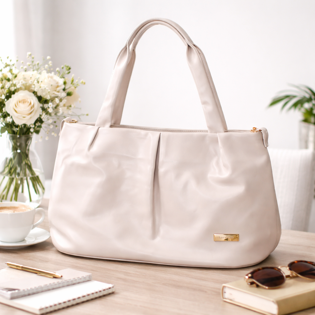 Women's Premium White PU Leather Tote Handbag | Large Shoulder Bag with Zipper Closure | Elegant Office, Travel & Everyday Carry Purse