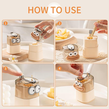 Cartoon Shape Automatic Toothpick Dispenser, Push-On Toothpick Holder, Portable Square Retractable Toothpick Holder, Toothpicks Container for Home, Kitchen & Restaurant
