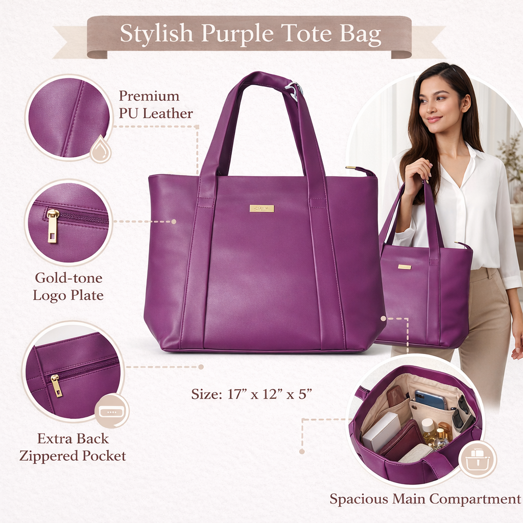 Medium–Large Everyday Tote Bag with Dual Handles | Stylish Daily Use Women’s Handbag For Women