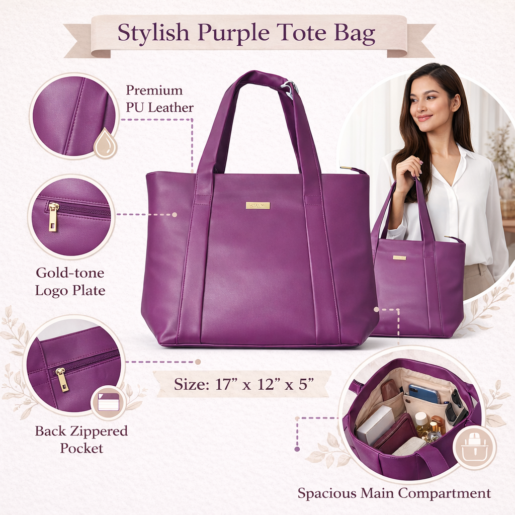 Medium–Large Everyday Tote Bag with Dual Handles | Stylish Daily Use Women’s Handbag For Women