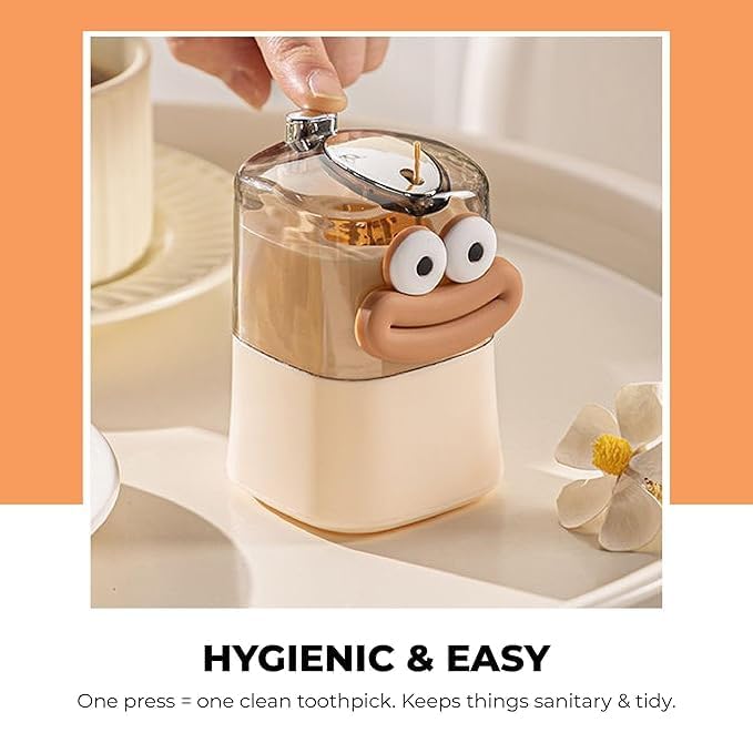 Cartoon Shape Automatic Toothpick Dispenser, Push-On Toothpick Holder, Portable Square Retractable Toothpick Holder, Toothpicks Container for Home, Kitchen & Restaurant