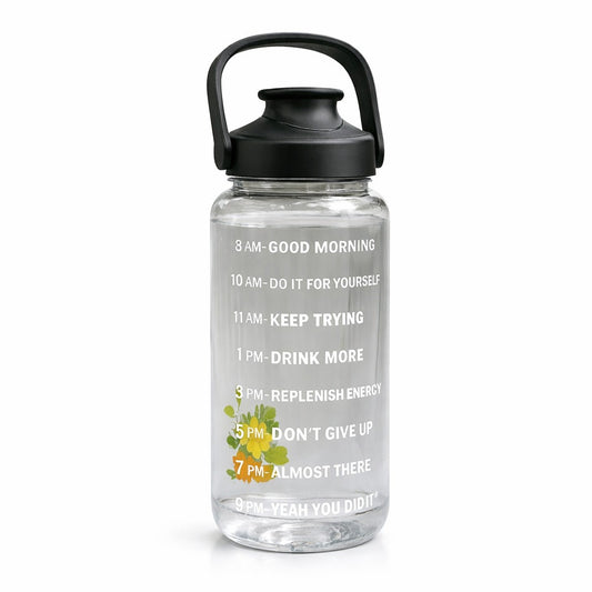 2L Motivational Water Bottle with Time Marker – BPA-Free Leakproof Water Bottle with Carry Handle for Gym, Office, School, Travel & Fitness (Black)
