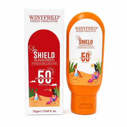 WINYFRED Skin Shield Sunscreen SPF 50 PA+++ Broad Spectrum, with Titanium Dioxide & Zinc Oxide, Korean Formulation, 75gm