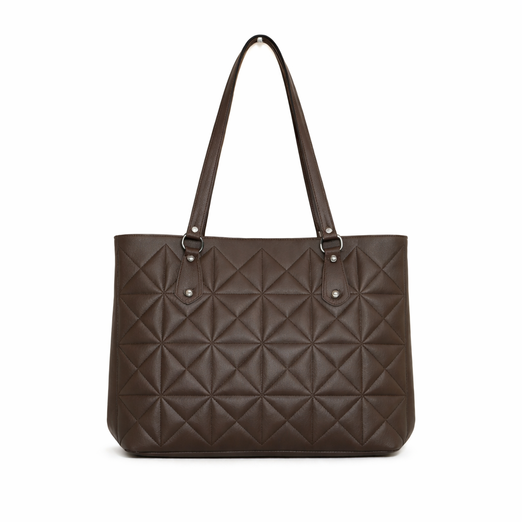 Women's Quilted Tote Bag with Matching Wallet, Large Capacity PU Leather Shoulder Handbag, Fashion Work Tote Purse for Office, Travel, Shopping, College & Daily Use, Brown