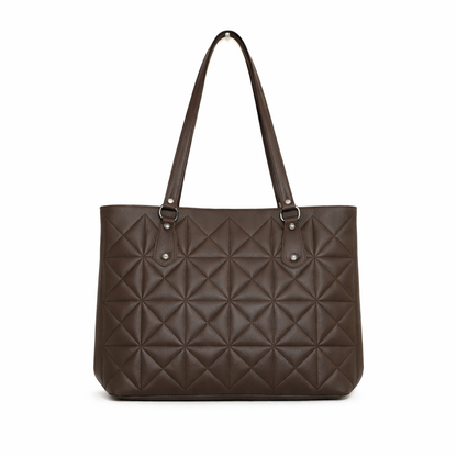 Women's Quilted Tote Bag with Matching Wallet, Large Capacity PU Leather Shoulder Handbag, Fashion Work Tote Purse for Office, Travel, Shopping, College & Daily Use, Brown