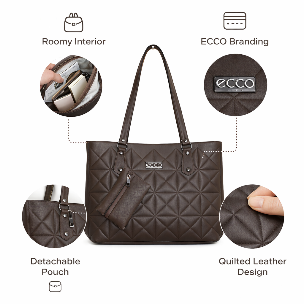 Women's Quilted Tote Bag with Matching Wallet, Large Capacity PU Leather Shoulder Handbag, Fashion Work Tote Purse for Office, Travel, Shopping, College & Daily Use, Brown