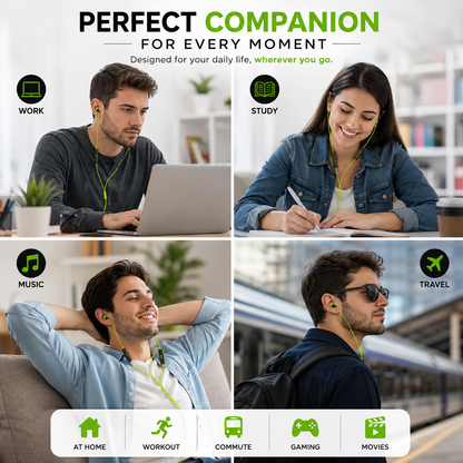 Wired in-Ear Earphones with Mic, Green, 3.5mm Jack, Inline Control, for Music, Calls and Everyday Use