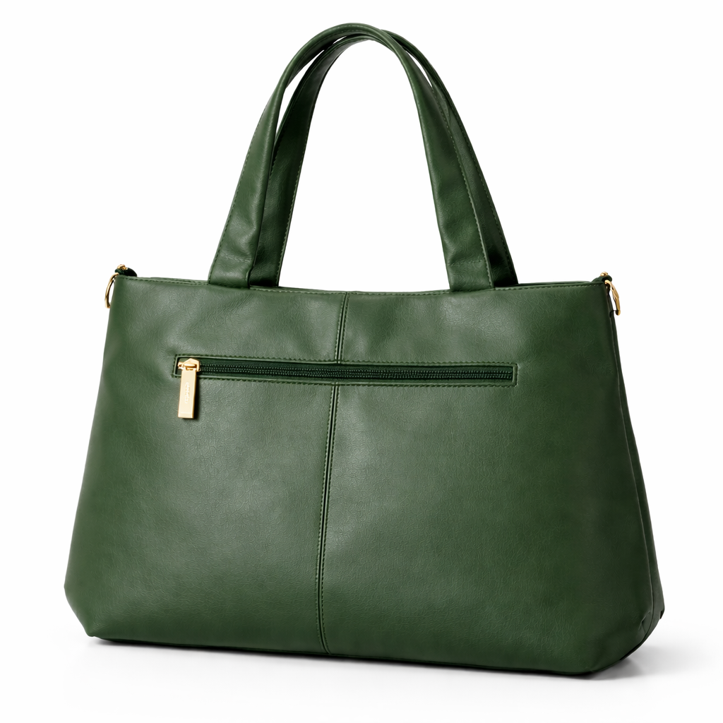 Women's Premium Forest Green PU Leather Tote Handbag | Large Shoulder Bag with Zipper Closure | Stylish Office, Travel & Everyday Carry Purse