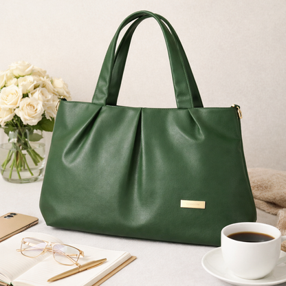Women's Premium Forest Green PU Leather Tote Handbag | Large Shoulder Bag with Zipper Closure | Stylish Office, Travel & Everyday Carry Purse