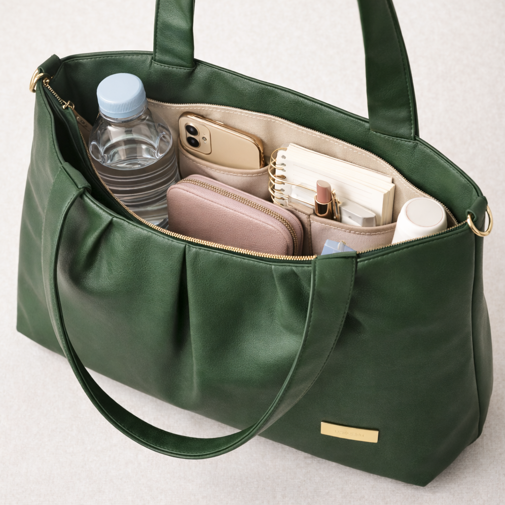 Women's Premium Forest Green PU Leather Tote Handbag | Large Shoulder Bag with Zipper Closure | Stylish Office, Travel & Everyday Carry Purse