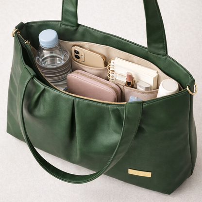 Women's Premium Forest Green PU Leather Tote Handbag | Large Shoulder Bag with Zipper Closure | Stylish Office, Travel & Everyday Carry Purse