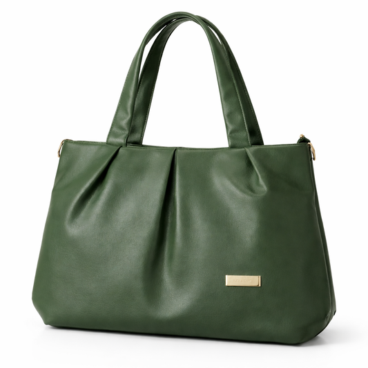 Women's Premium Forest Green PU Leather Tote Handbag | Large Shoulder Bag with Zipper Closure | Stylish Office, Travel & Everyday Carry Purse