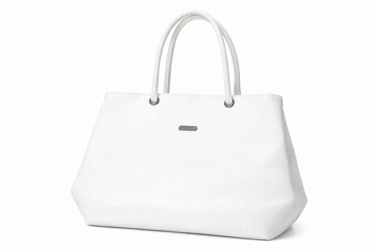 White Faux Leather Tote Bag | Textured Finish Shoulder Handbag for Office & Daily Use