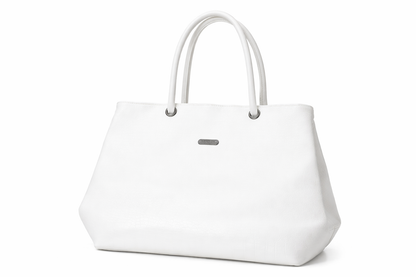 White Faux Leather Tote Bag | Textured Finish Shoulder Handbag for Office & Daily Use