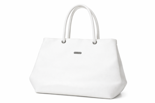 White Faux Leather Tote Bag | Textured Finish Shoulder Handbag for Office & Daily Use