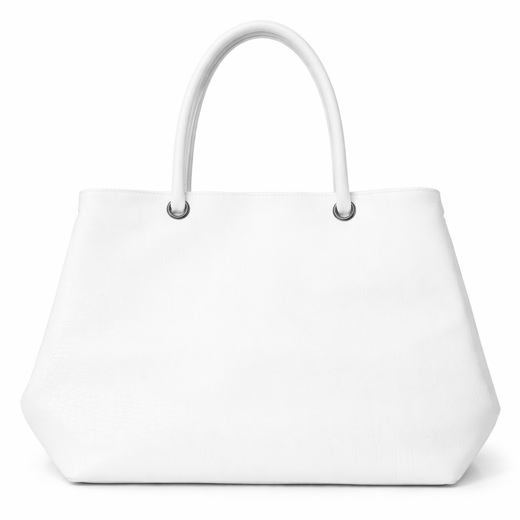 White Faux Leather Tote Bag | Textured Finish Shoulder Handbag for Office & Daily Use