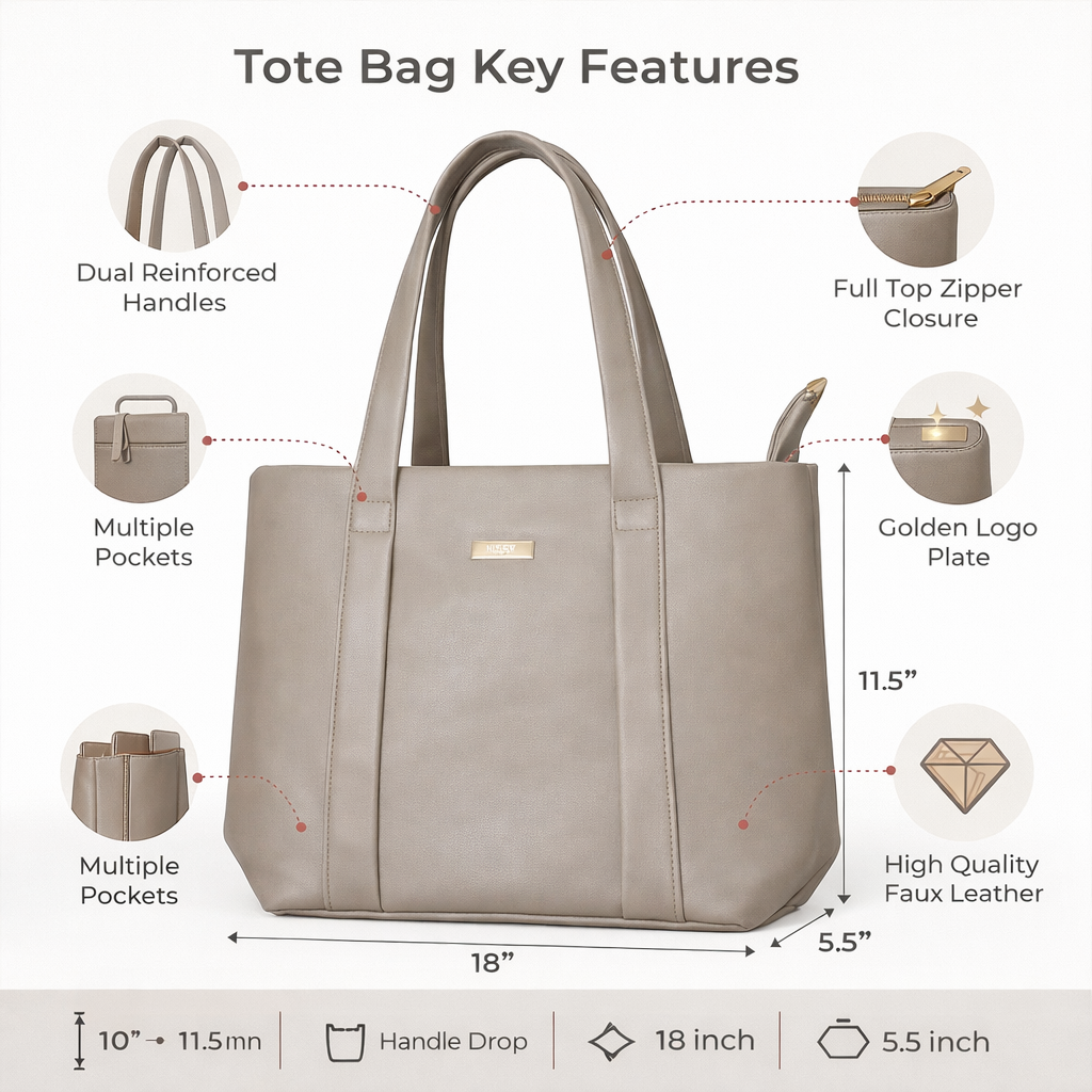 Medium–Large Everyday Tote Bag with Dual Handles | Stylish Daily Use Women’s Handbag For Women