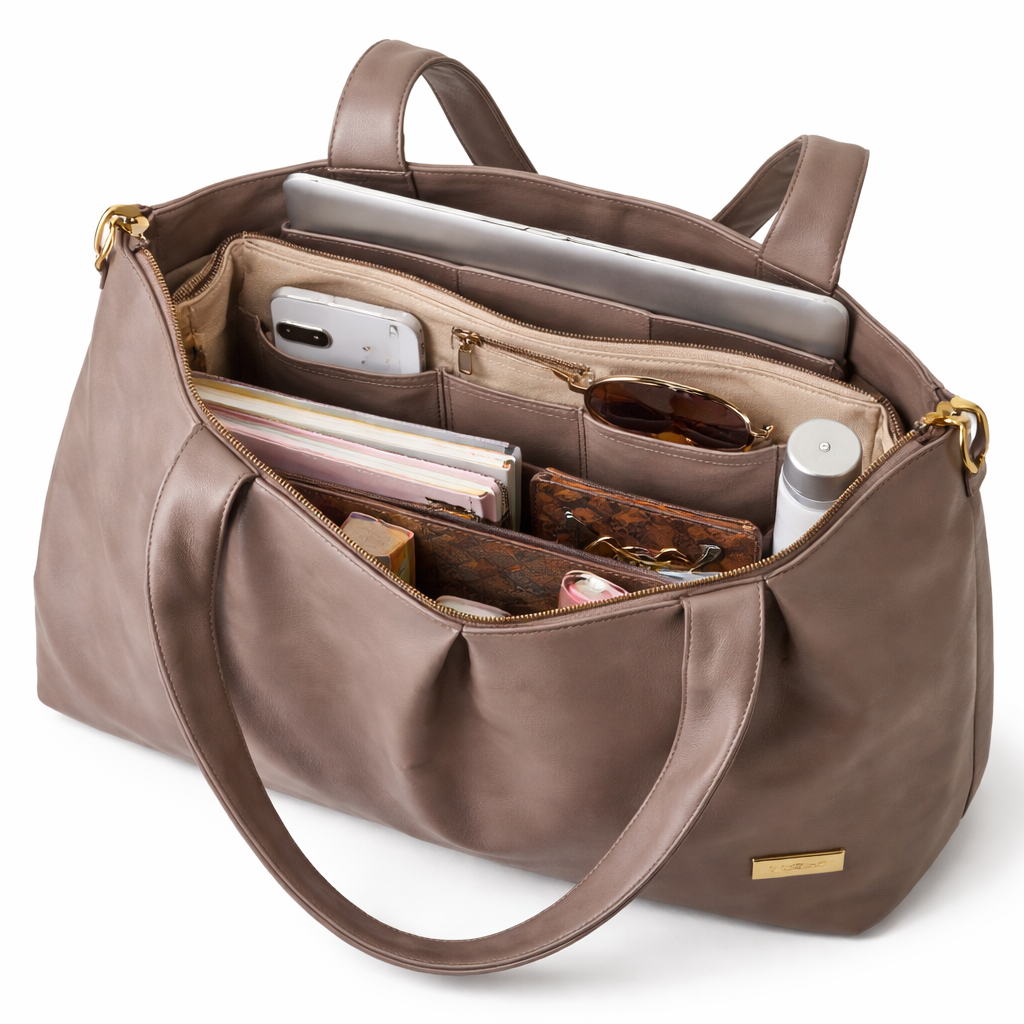 Women's Premium Taupe PU Leather Tote Handbag | Large Shoulder Bag with Zipper Closure | Stylish Office, Travel & Everyday Carry Purse