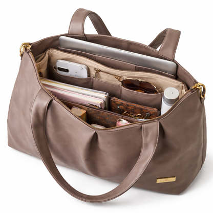 Women's Premium Taupe PU Leather Tote Handbag | Large Shoulder Bag with Zipper Closure | Stylish Office, Travel & Everyday Carry Purse