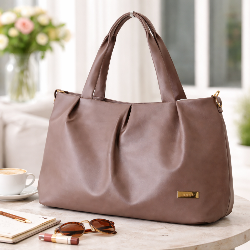 Women's Premium Taupe PU Leather Tote Handbag | Large Shoulder Bag with Zipper Closure | Stylish Office, Travel & Everyday Carry Purse