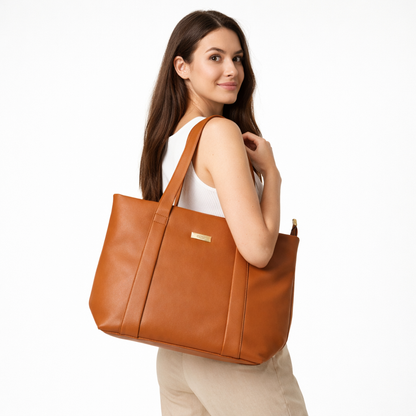 Women’s Vegan Leather Tote Bag | Large Shoulder Handbag with Zipper Closure & Multiple Pockets | Stylish Office Tote Bag for Work, College, Travel & Daily Use