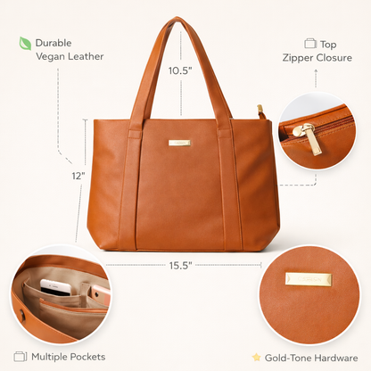 Women’s Vegan Leather Tote Bag | Large Shoulder Handbag with Zipper Closure & Multiple Pockets | Stylish Office Tote Bag for Work, College, Travel & Daily Use