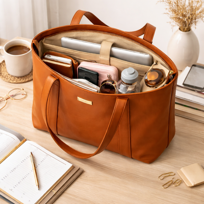 Women’s Vegan Leather Tote Bag | Large Shoulder Handbag with Zipper Closure & Multiple Pockets | Stylish Office Tote Bag for Work, College, Travel & Daily Use