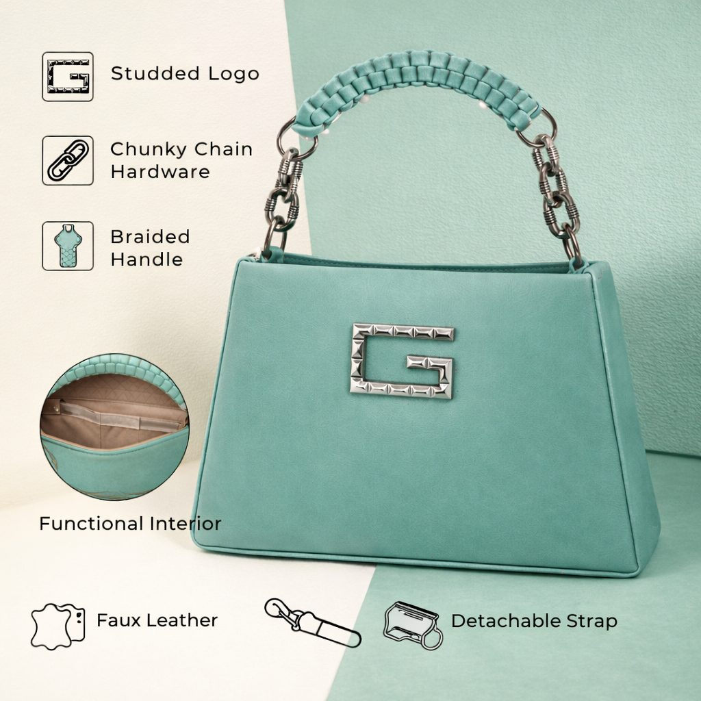 Women’s Structured Faux Leather Top Handle Handbag – Elegant Chain Strap Shoulder Purse with Metal Accent, Brown