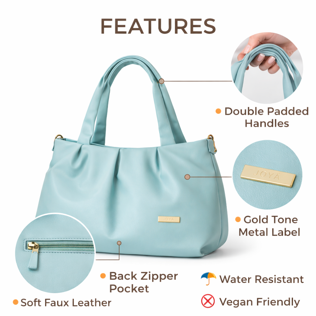 Women's Premium Sky Blue PU Leather Tote Handbag | Large Shoulder Bag with Zipper Closure | Stylish Office, Travel & Everyday Carry Purse