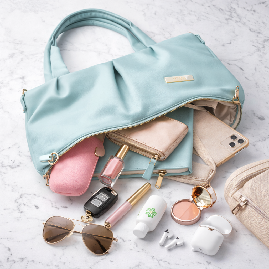Women's Premium Sky Blue PU Leather Tote Handbag | Large Shoulder Bag with Zipper Closure | Stylish Office, Travel & Everyday Carry Purse