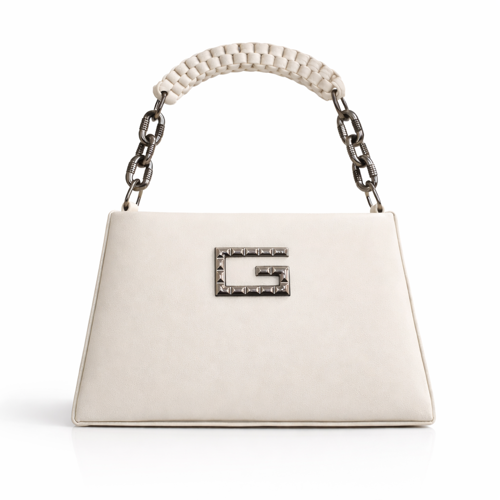 Women’s Structured Faux Leather Top Handle Handbag – Elegant Chain Strap Shoulder Purse with Metal Accent, Brown