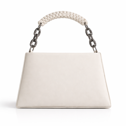 Women’s Structured Faux Leather Top Handle Handbag – Elegant Chain Strap Shoulder Purse with Metal Accent, Brown