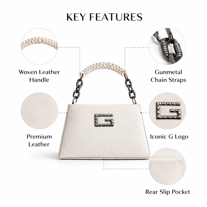 Women’s Structured Faux Leather Top Handle Handbag – Elegant Chain Strap Shoulder Purse with Metal Accent, Brown