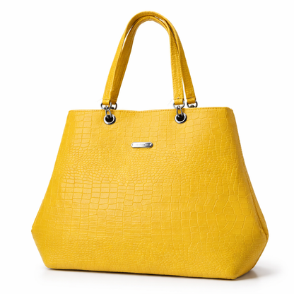 Yellow Croc-Textured Tote Handbag | Women’s Fashion Shoulder Bag