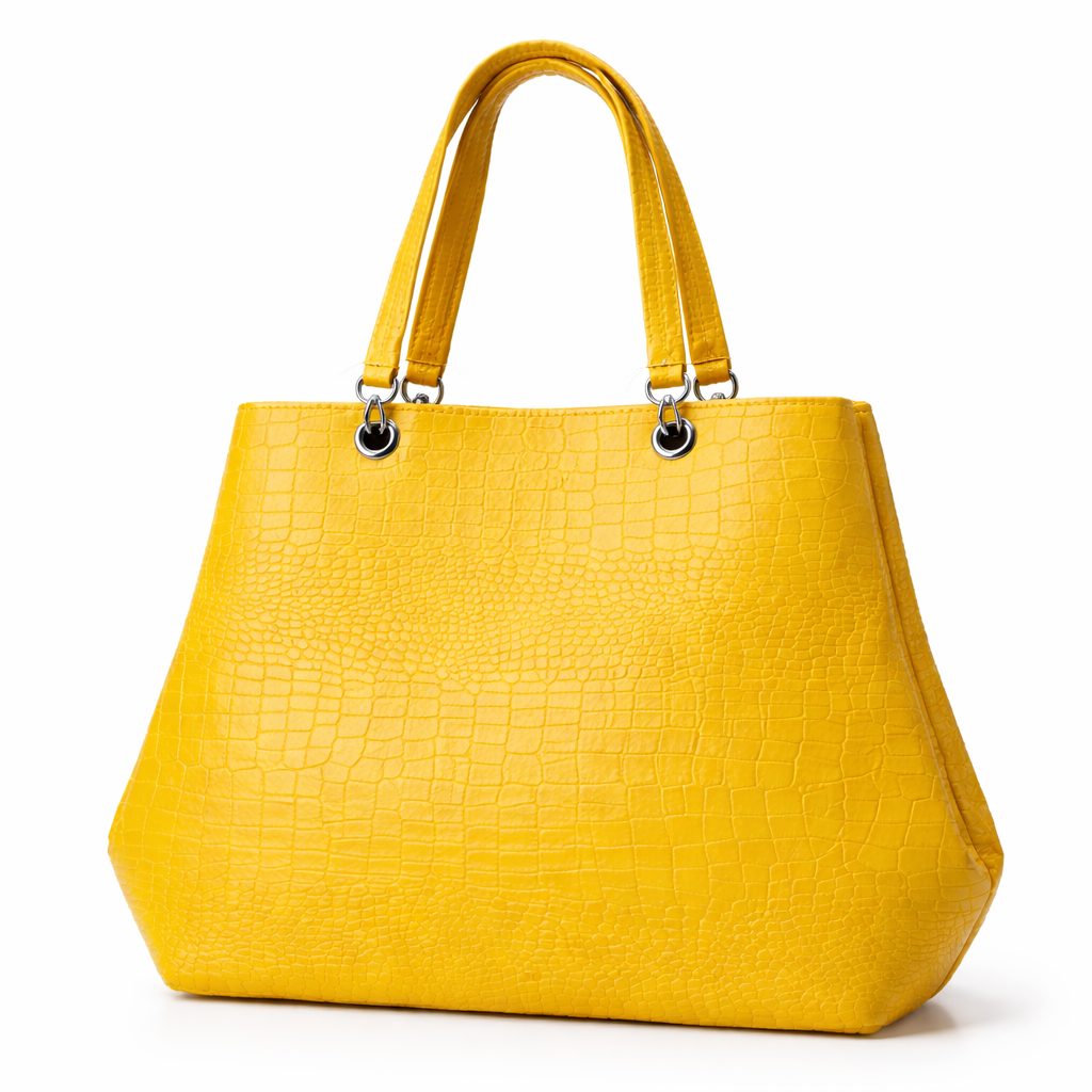 Yellow Croc-Textured Tote Handbag | Women’s Fashion Shoulder Bag