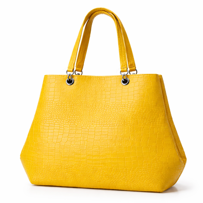 Yellow Croc-Textured Tote Handbag | Women’s Fashion Shoulder Bag