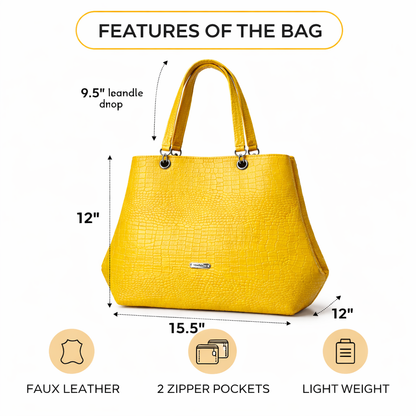 Yellow Croc-Textured Tote Handbag | Women’s Fashion Shoulder Bag