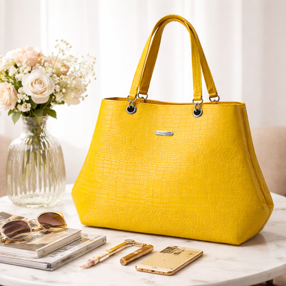 Yellow Croc-Textured Tote Handbag | Women’s Fashion Shoulder Bag
